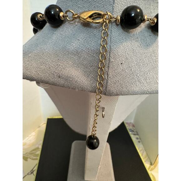 Stylish Necklace with Large Small Black Beads Large Goldtone Chain Links Balls - Picture 6 of 7
